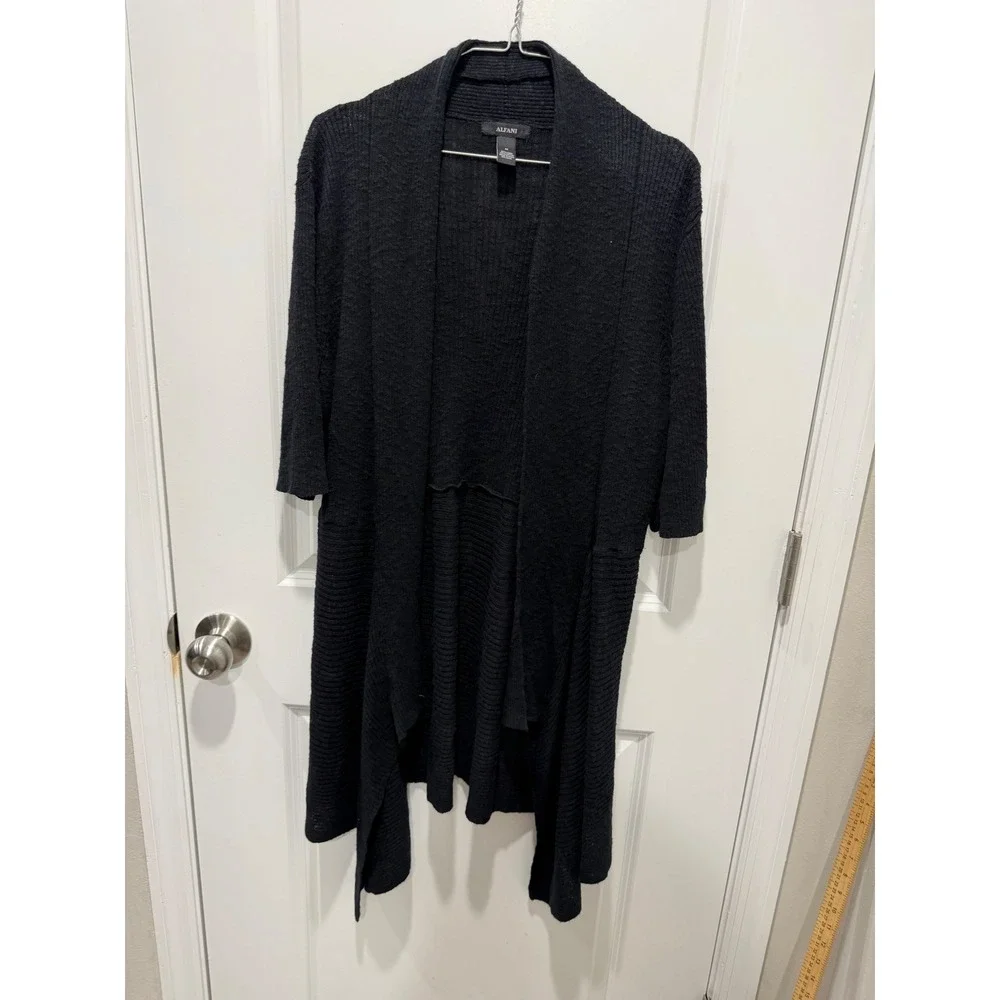 Alfani‎ Women Cardigan Linen Cotton Blend Ribbed Black Medium